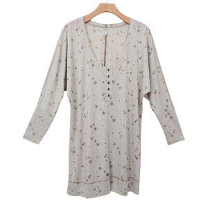 Free People Sleep Shirt Womens Medium Oatmeal Knit Dream Star Soft Nightgown
